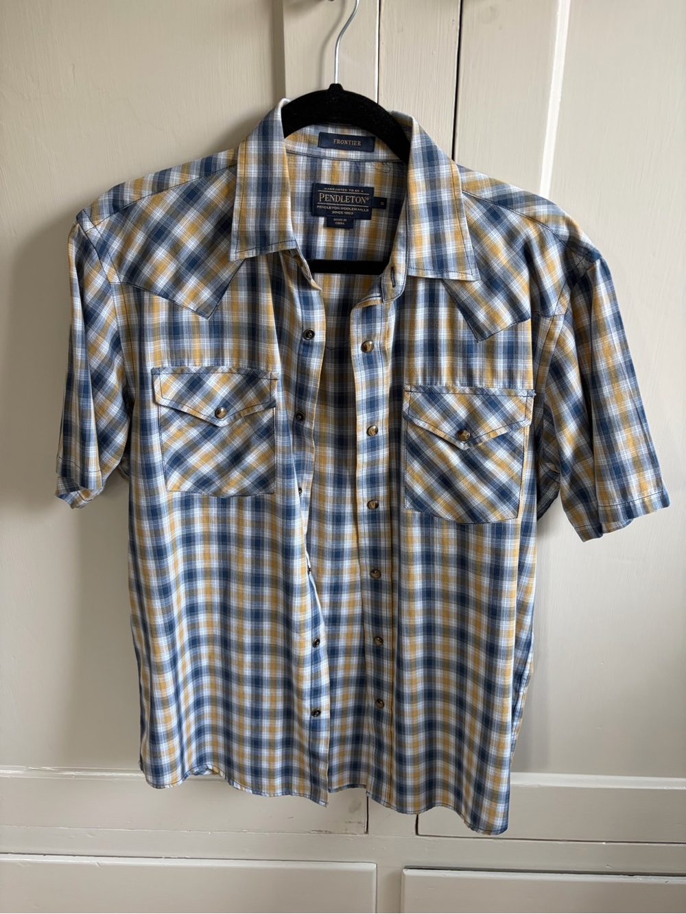 Pendleton Short-Sleeve Plaid Button-Down Shirt in Blue and Yellow